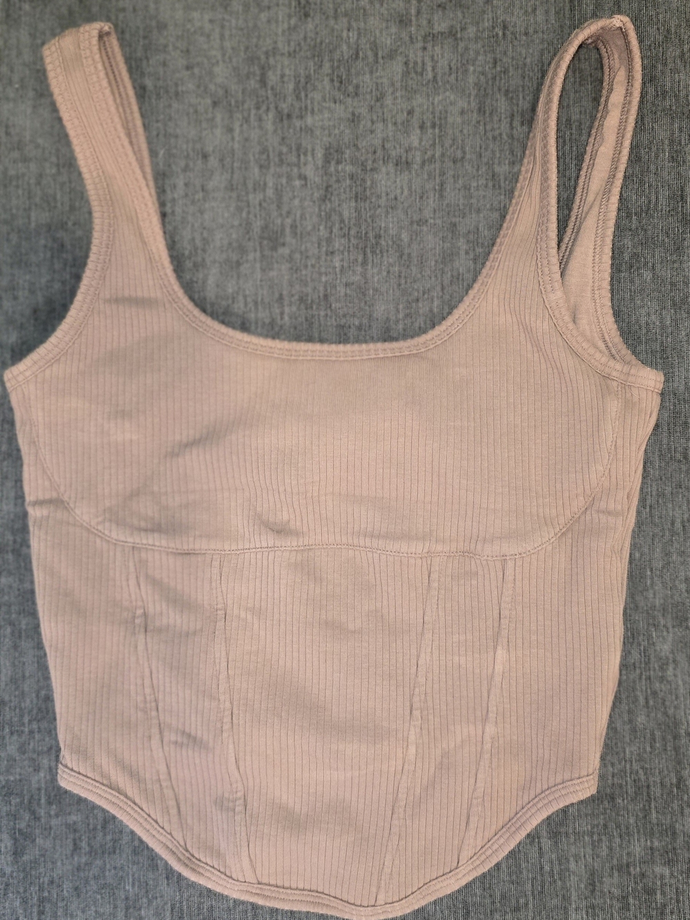 Victoria Secret PINK Ribbed Corset Crop Top Tank Beige Taupe M